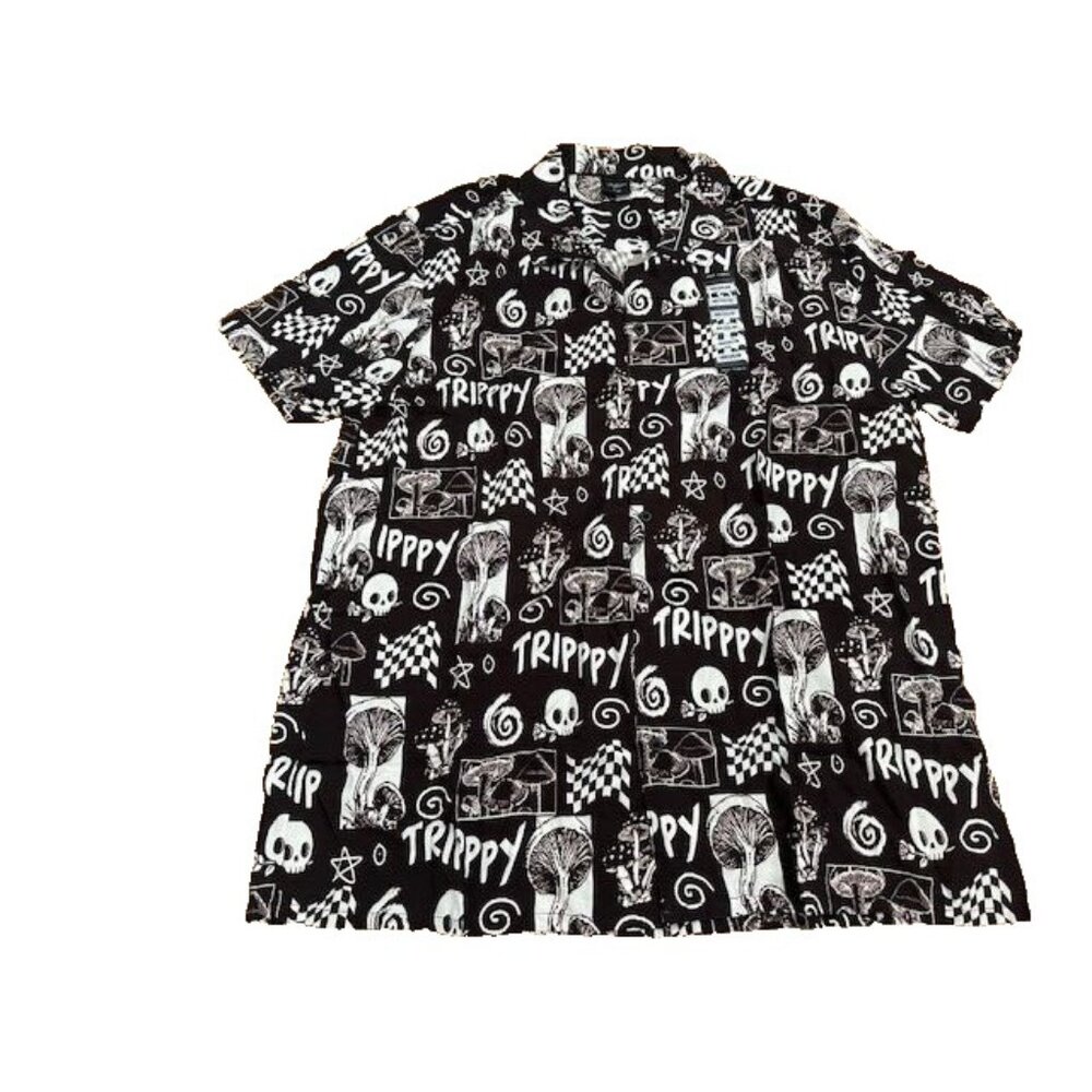 Hot Topic Mens Medium Mushrooms Trippy Skull Button Down Hawaiian Shirt Philcos
